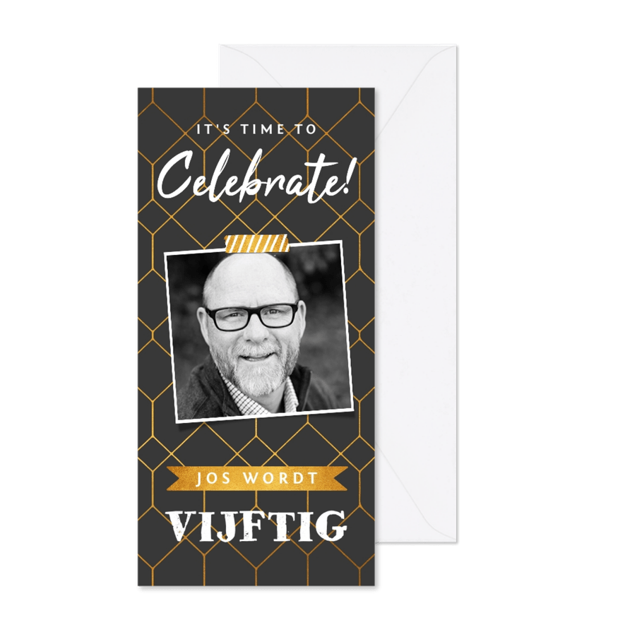 Uitnodiging stijlvol met grafisch patroon en eigen foto - Kaartimpressie