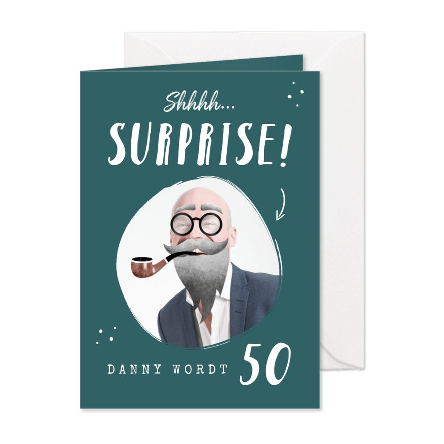 Uitnodiging surprise party humor ouder worden - Kaartimpressie