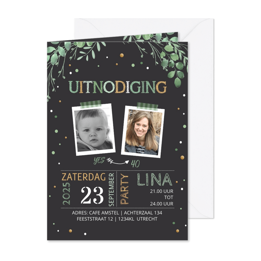 Uitnodiging takjes met krijtbord - Kaartimpressie