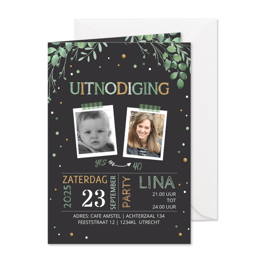 Uitnodiging takjes met krijtbord - Kaartimpressie