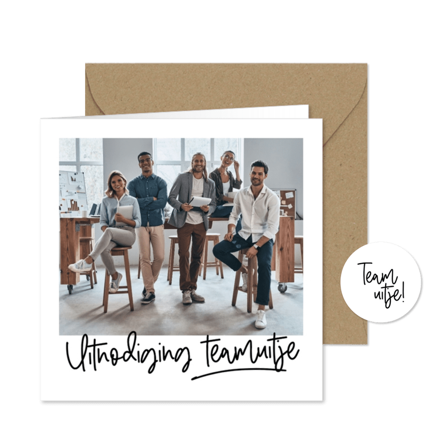 Uitnodiging teamuitje foto kader hand geschreven tekst - Kaartimpressie
