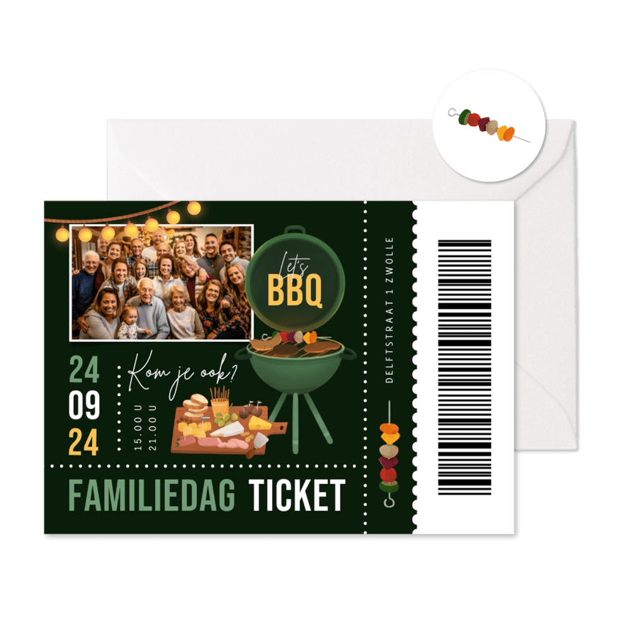 Uitnodiging ticket familiedag bbq borrel feestje tuinfeest - Kaartimpressie