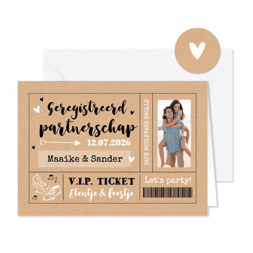 Uitnodiging ticket geregistreerd partnerschap kraftlook - Kaartimpressie