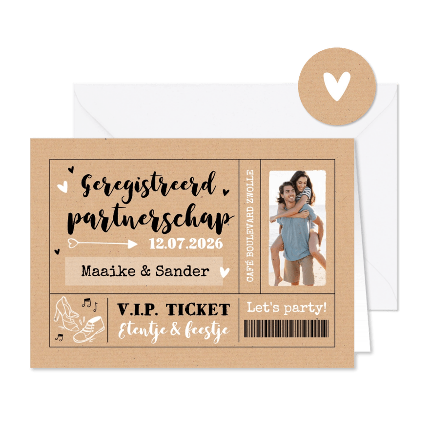 Uitnodiging ticket geregistreerd partnerschap kraftlook - Kaartimpressie