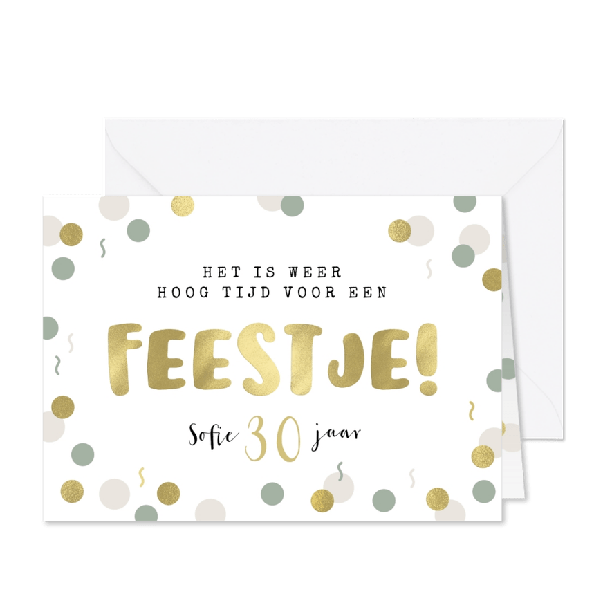 Uitnodiging tijd voor een feestje confetti goud stijlvol - Kaartimpressie