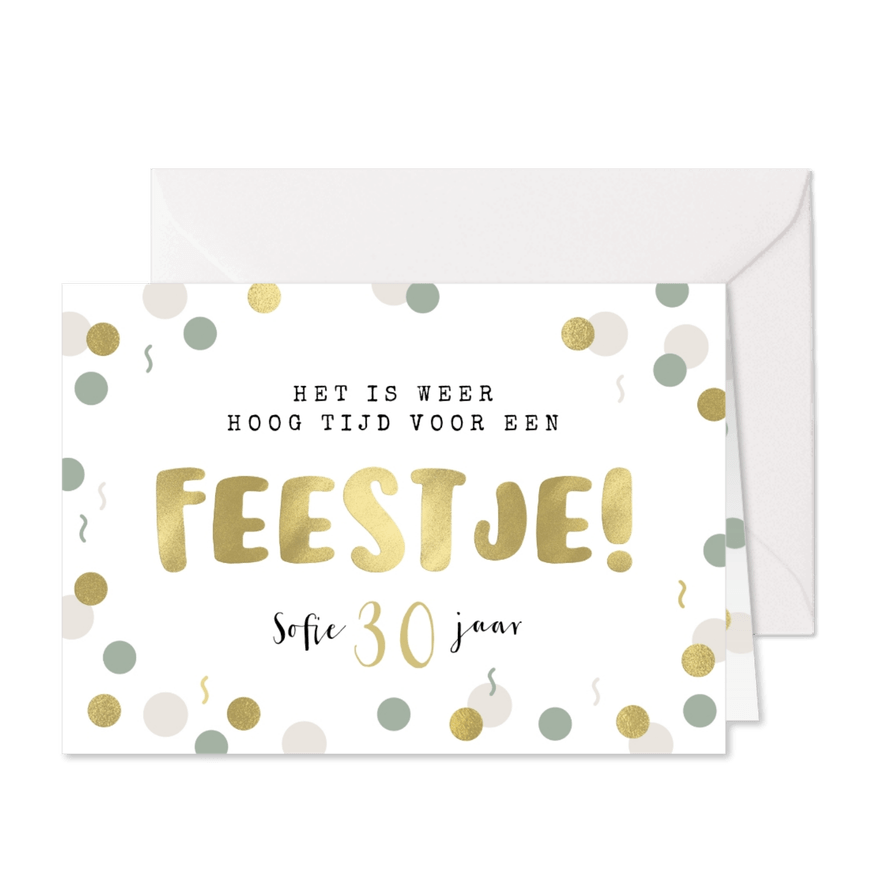 Uitnodiging tijd voor een feestje confetti goud stijlvol - Kaartimpressie