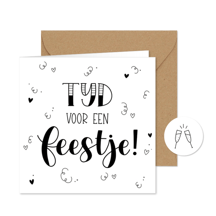 Uitnodiging tijd voor een feestje handlettering - Kaartimpressie