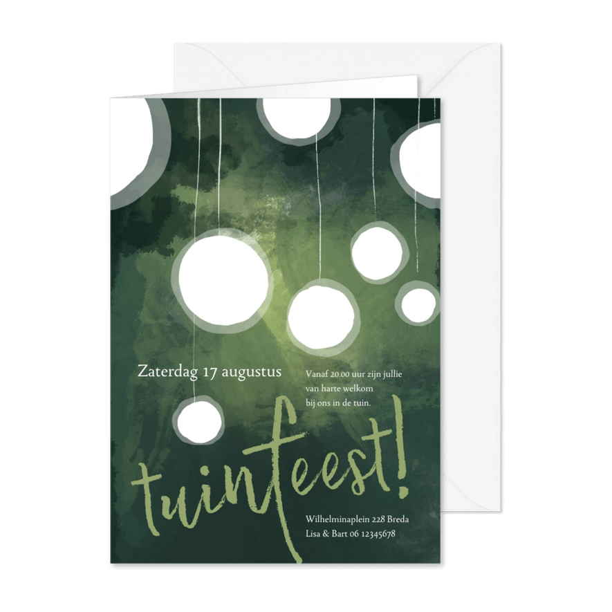 Uitnodiging tuinfeest bollen licht in groen - Kaartimpressie