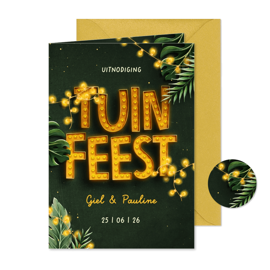 Uitnodiging tuinfeest botanisch met lampjes - Kaartimpressie