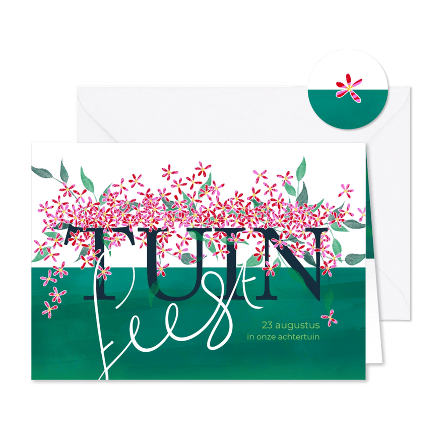 Uitnodiging tuinfeest illustratie bloemetjes - Kaartimpressie