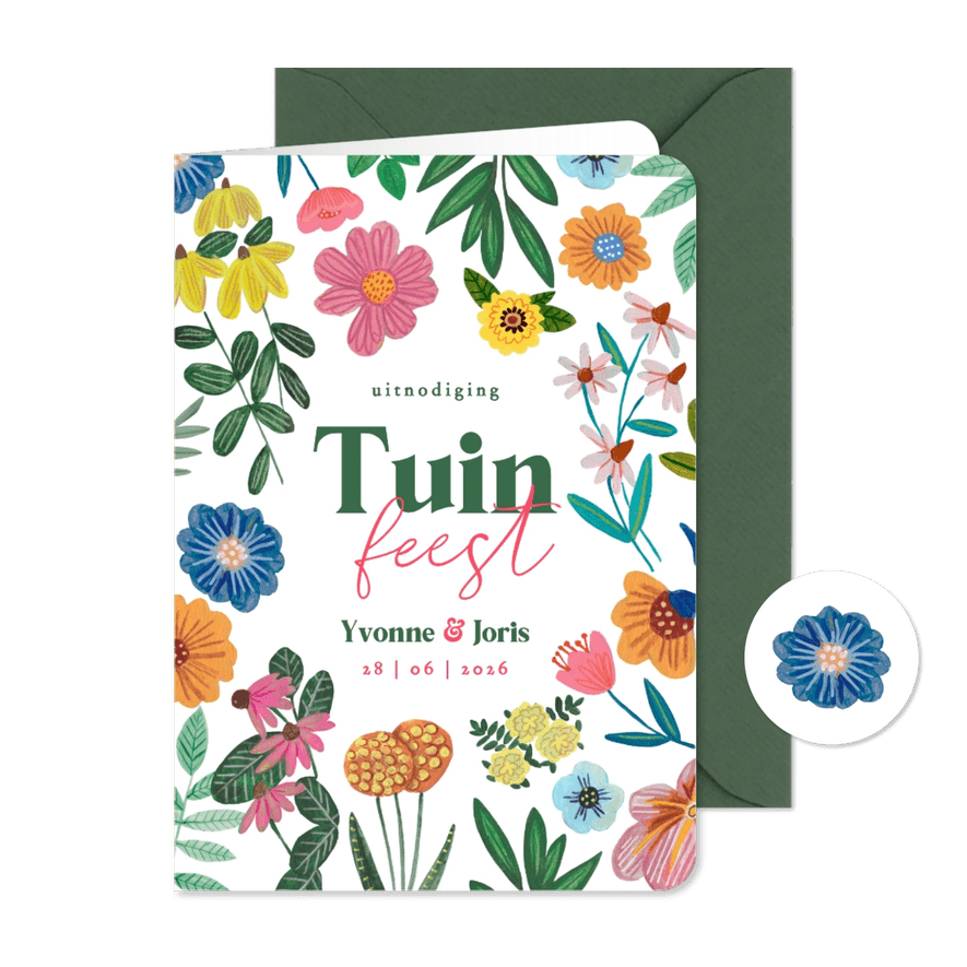 Uitnodiging tuinfeest met kleurrijke bloemen illustratie - Kaartimpressie