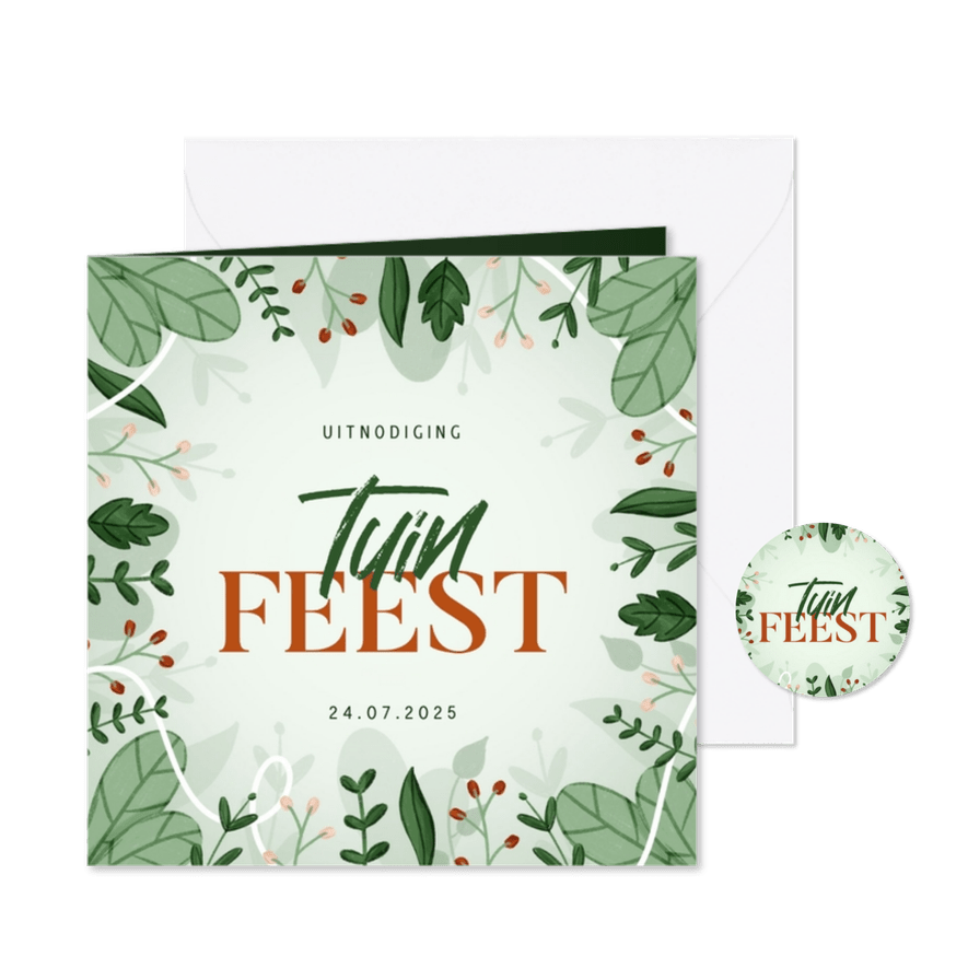 Uitnodiging tuinfeest met plantjes en takjes - Kaartimpressie