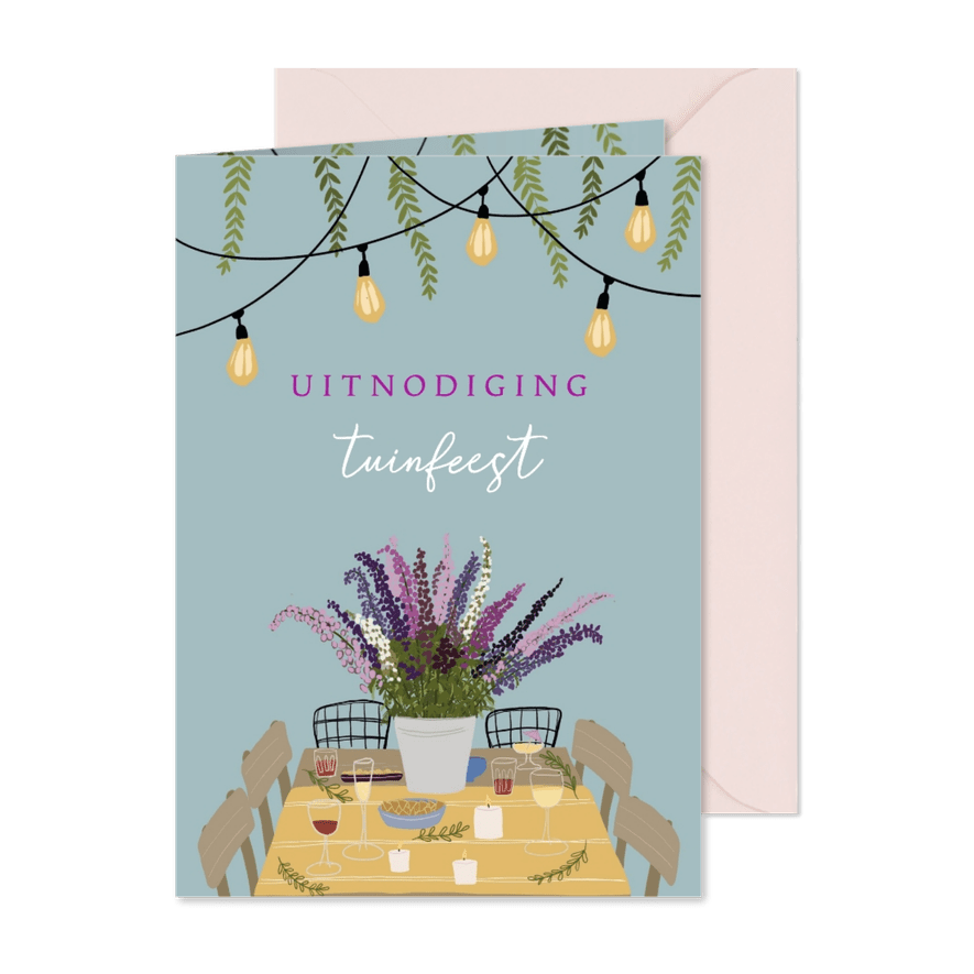 Uitnodiging tuinfeest tuintafel - Kaartimpressie