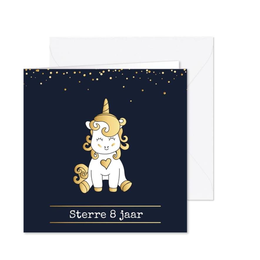 Uitnodiging Unicorn Goud - Kaartimpressie