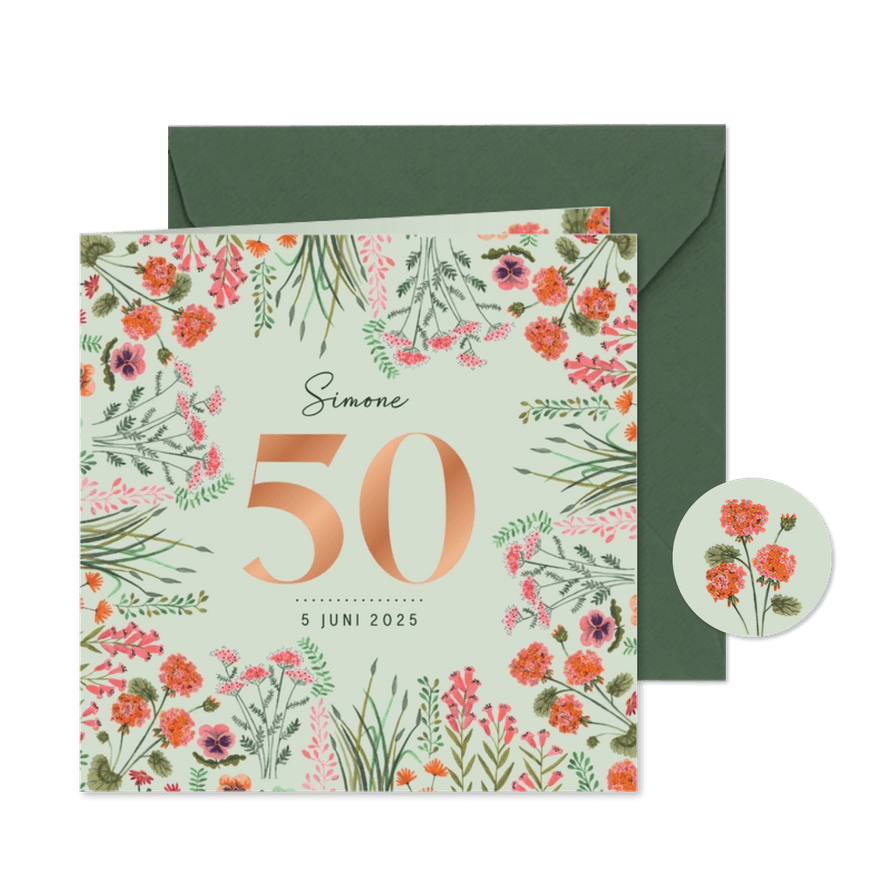 Uitnodiging veldbloemen verjaardagsfeestje - Kaartimpressie
