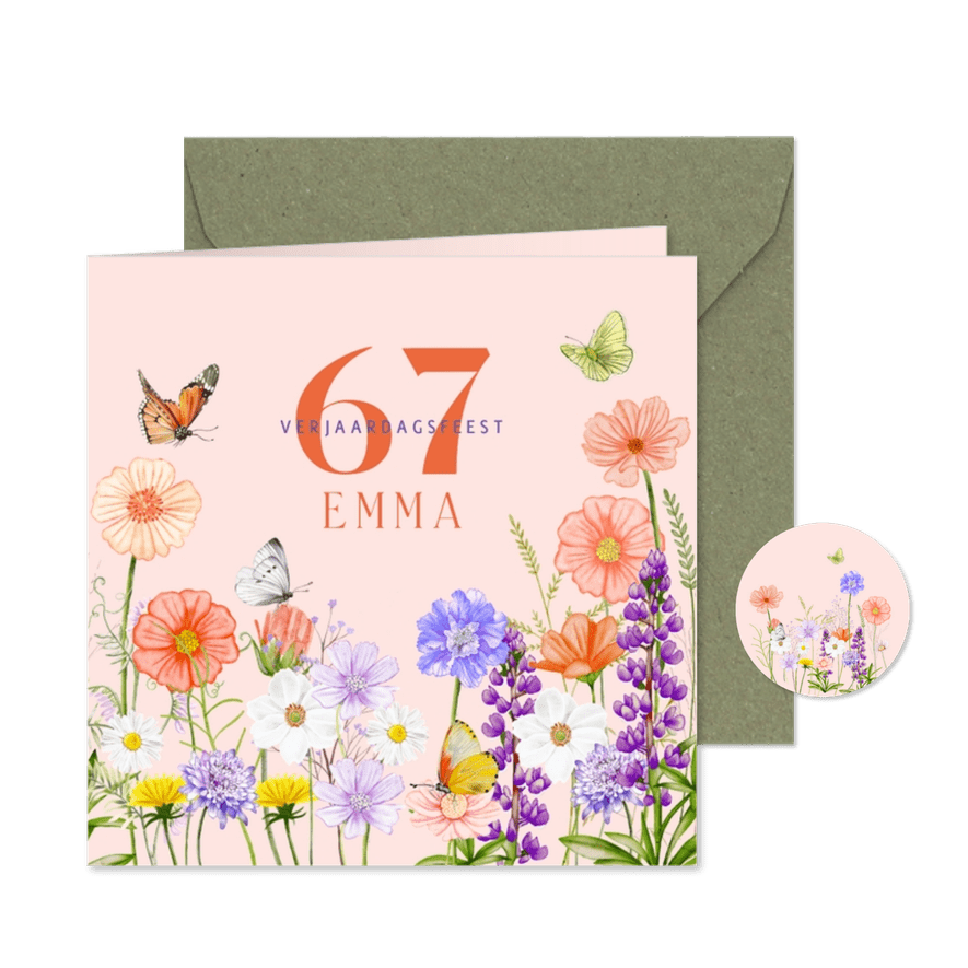Uitnodiging veldbloemen vlinders - Kaartimpressie