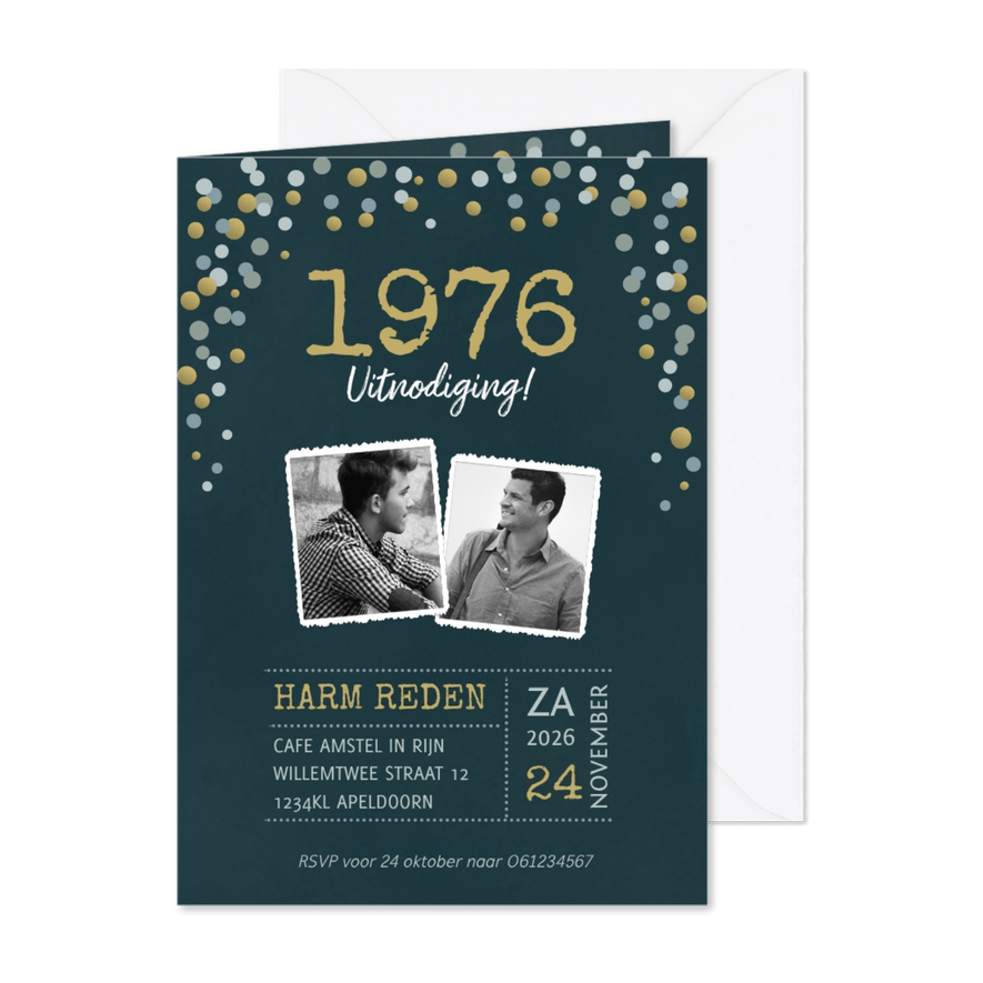 Uitnodiging velvet look met confetti - Kaartimpressie