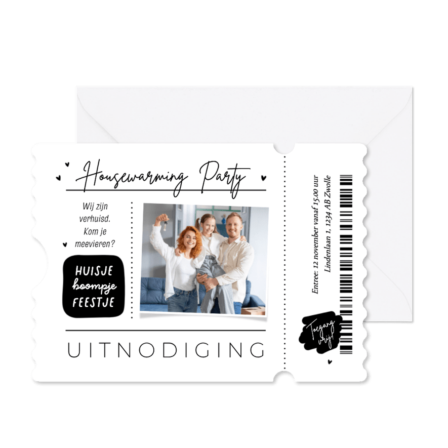 Uitnodiging verhuizing en housewarming party ticket - Kaartimpressie