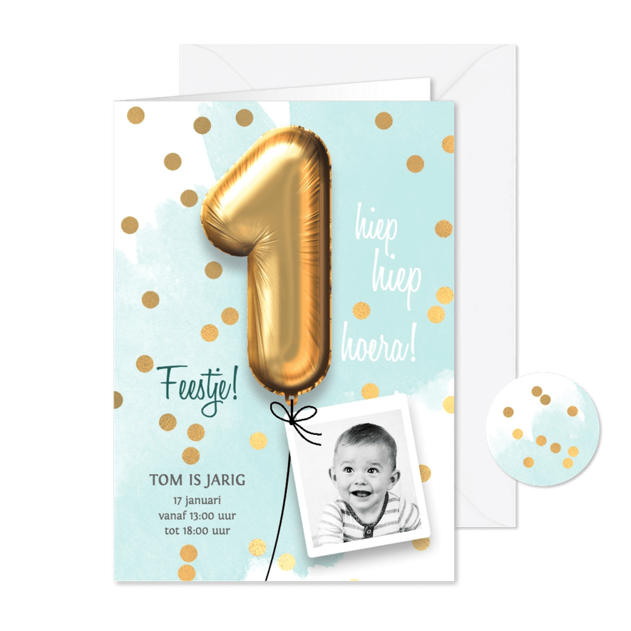Uitnodiging verjaardag 1 jaar jongen - Kaartimpressie