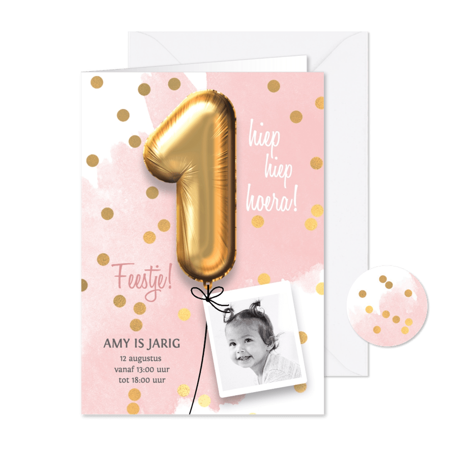 Uitnodiging verjaardag 1 jaar meisje - Kaartimpressie