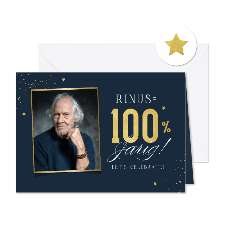Uitnodiging verjaardag 100 jaar sterren goud foto - Kaartimpressie