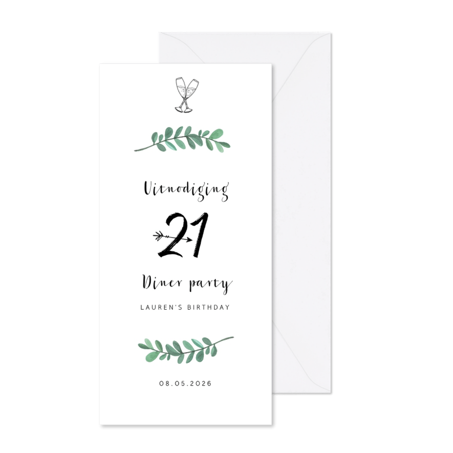 Uitnodiging verjaardag 21 diner stijlvol - Kaartimpressie