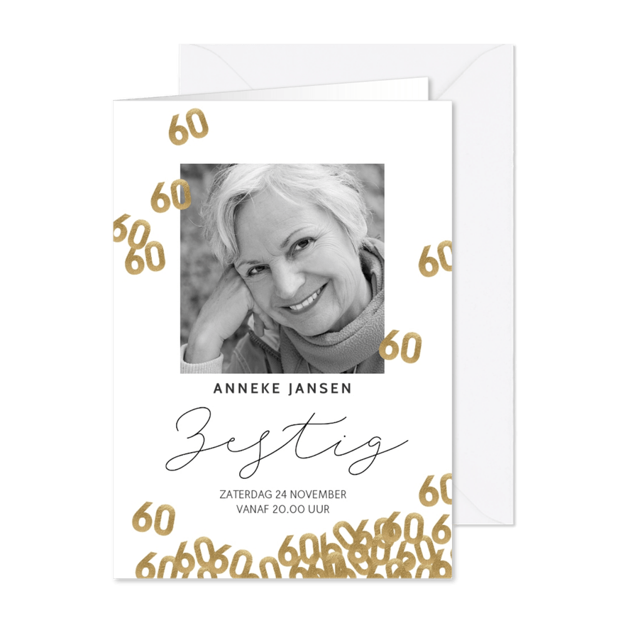 Uitnodiging verjaardag 60 jaar confetti met foto - Kaartimpressie