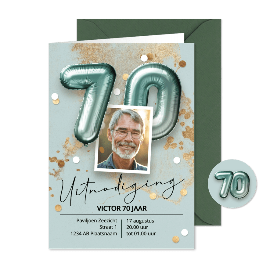 Uitnodiging verjaardag 70 jaar ballonnen - Kaartimpressie