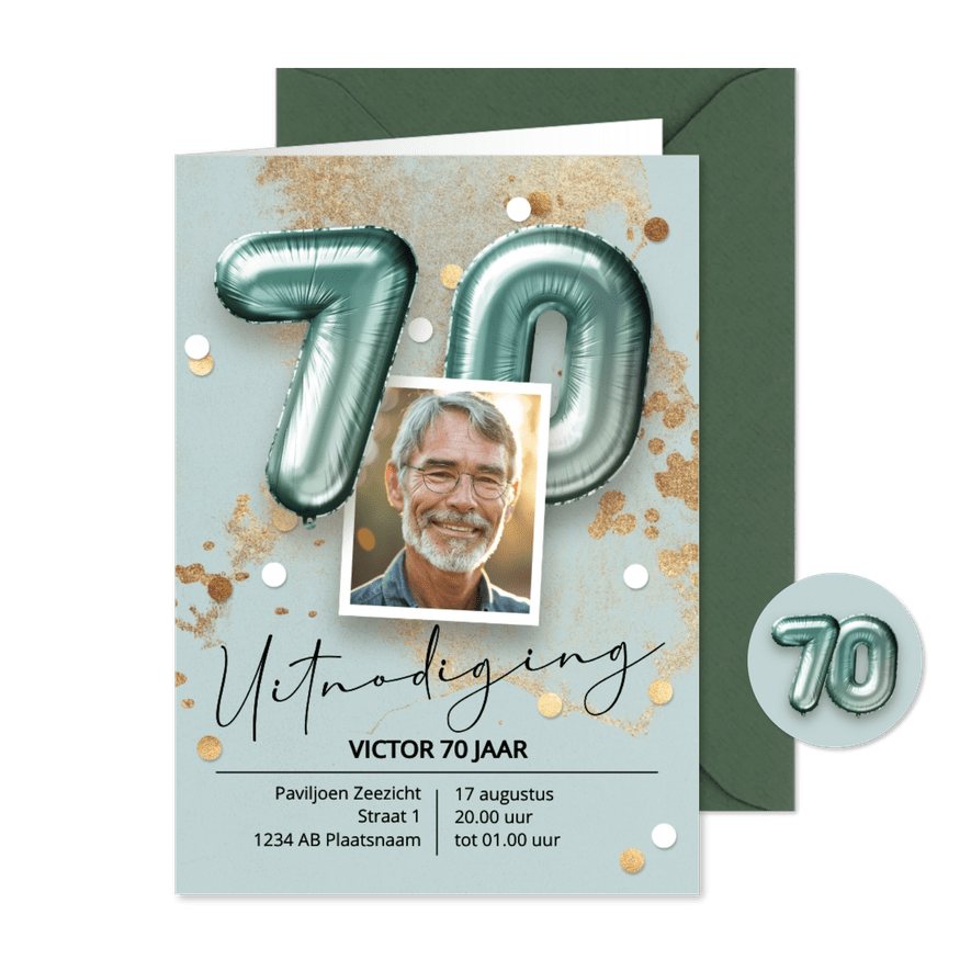 Uitnodiging verjaardag 70 jaar ballonnen - Kaartimpressie