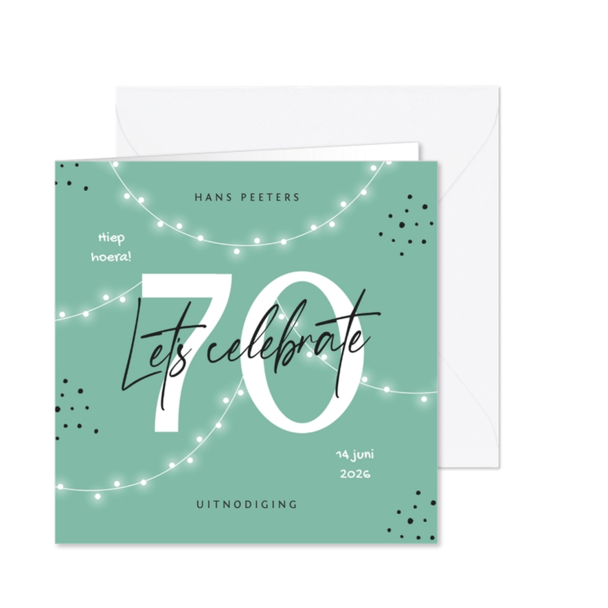 Uitnodiging verjaardag 70 jaar man vrouw slingers confetti - Kaartimpressie