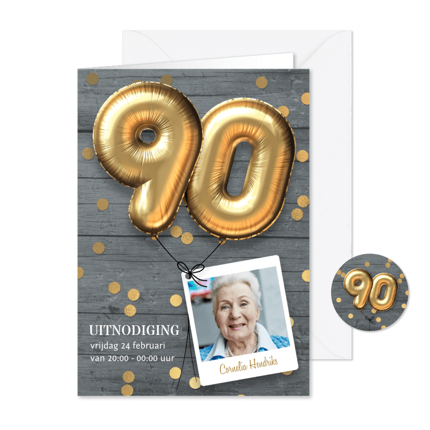 Uitnodiging verjaardag 90 jaar ballon - Kaartimpressie