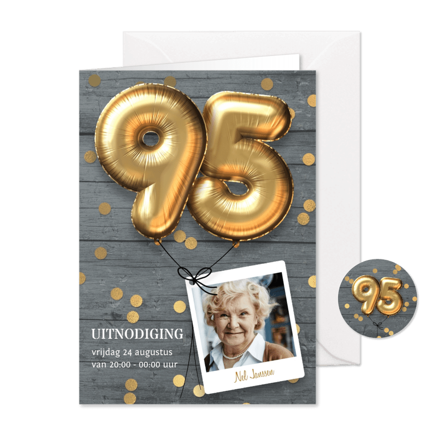 Uitnodiging verjaardag 95 jaar ballon - Kaartimpressie