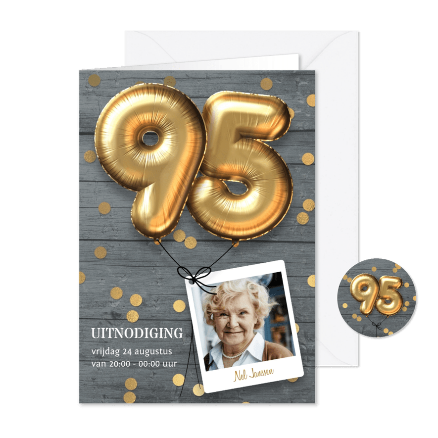 Uitnodiging verjaardag 95 jaar ballon - Kaartimpressie