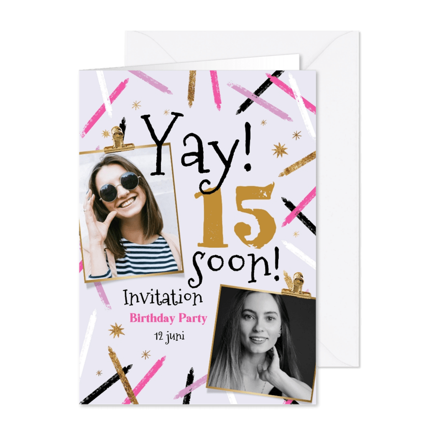 Uitnodiging verjaardag abstracte kaarsjes sterren goud foto - Kaartimpressie