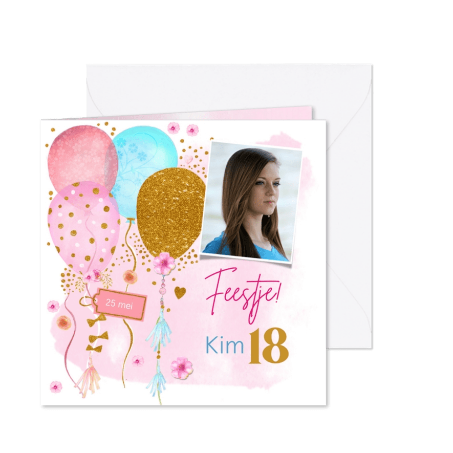 Uitnodiging verjaardag ballonnen - Kaartimpressie
