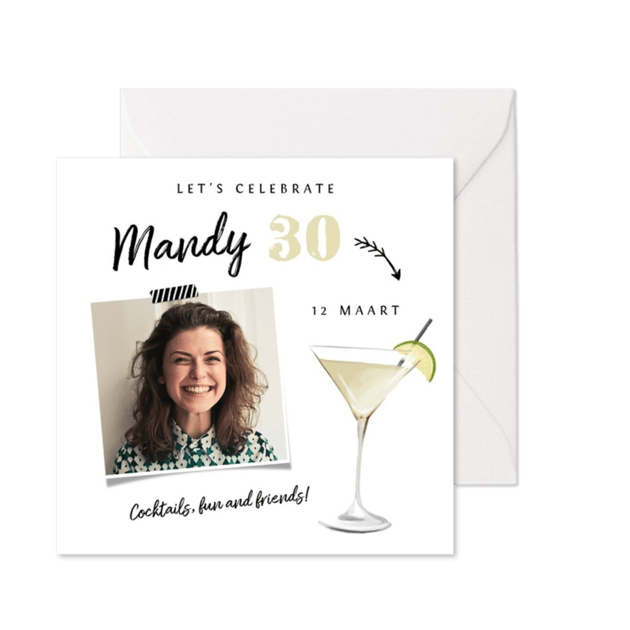 Uitnodiging verjaardag cocktailfeestje met foto - Kaartimpressie