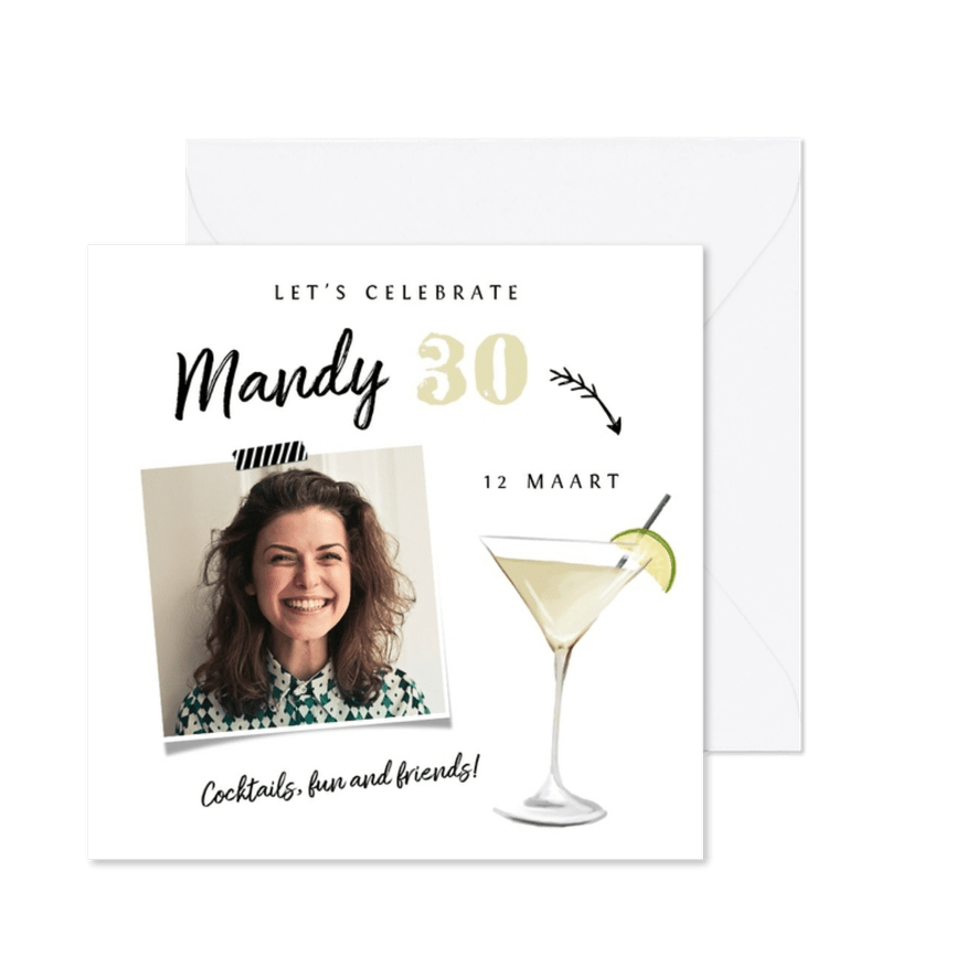 Uitnodiging verjaardag cocktailfeestje met foto - Kaartimpressie
