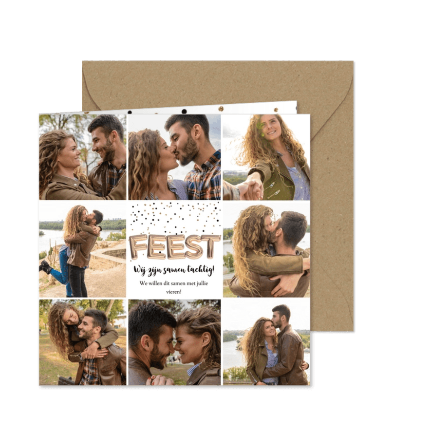Uitnodiging verjaardag collage 8 foto's - Kaartimpressie