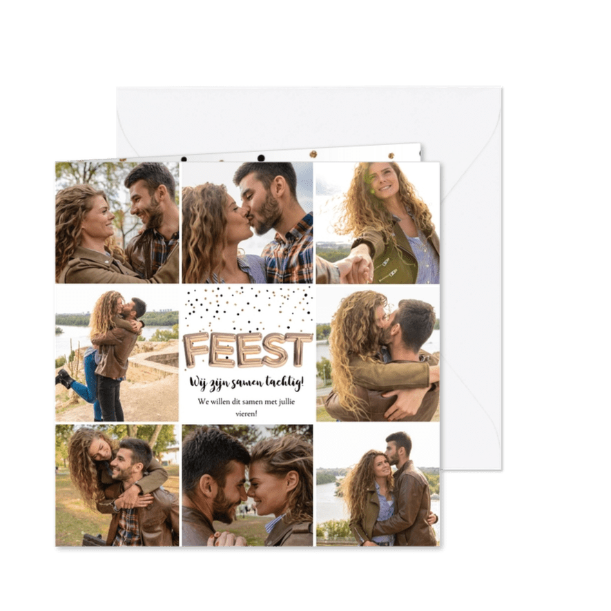 Uitnodiging verjaardag collage 8 foto's - Kaartimpressie