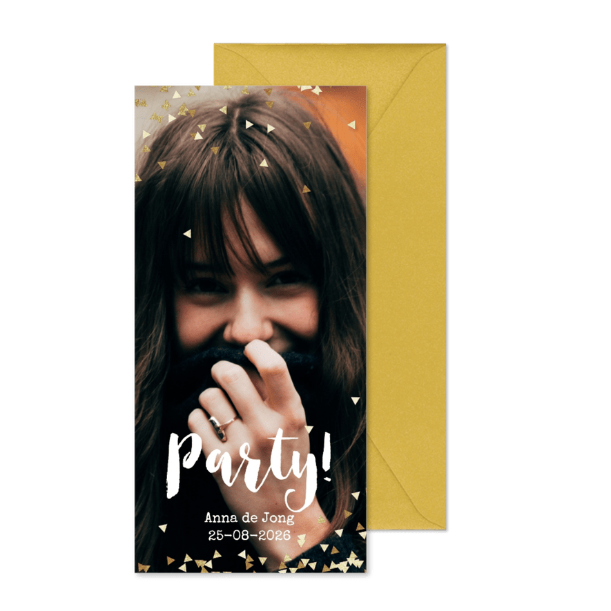 Uitnodiging verjaardag confetti eigen foto - Kaartimpressie