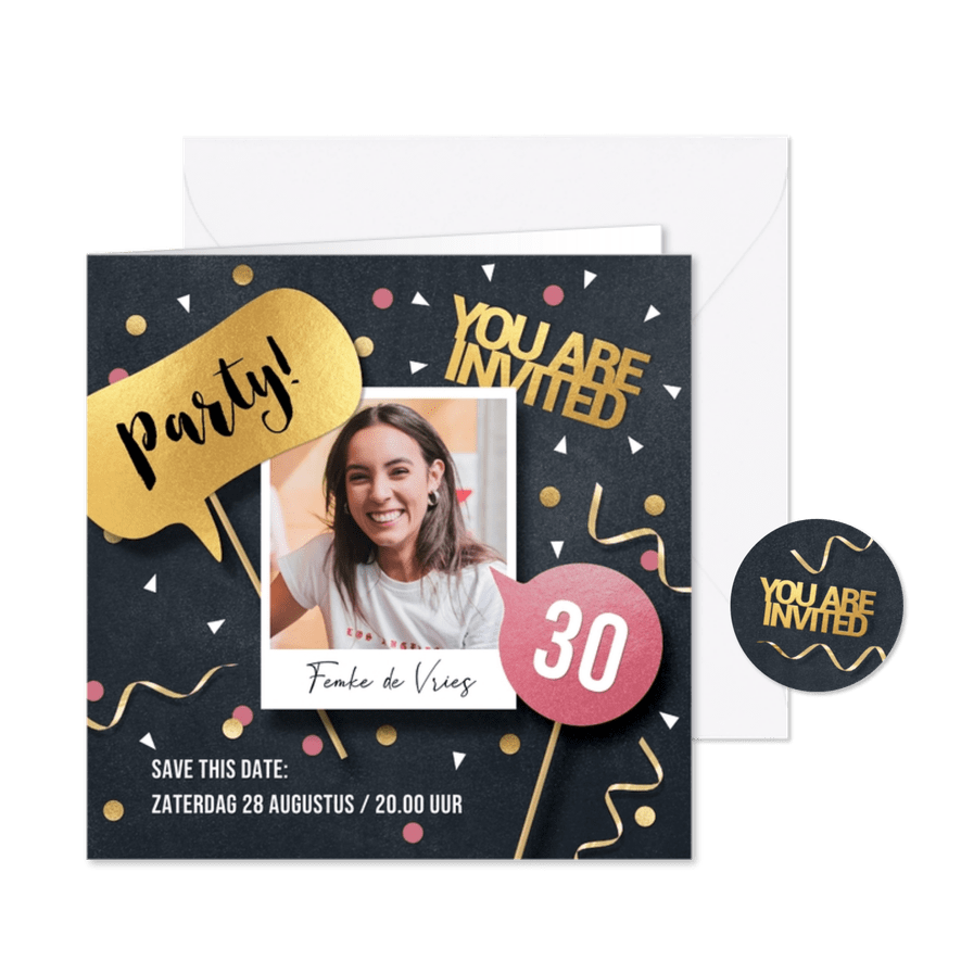 Uitnodiging verjaardag feest vrouw props - Kaartimpressie
