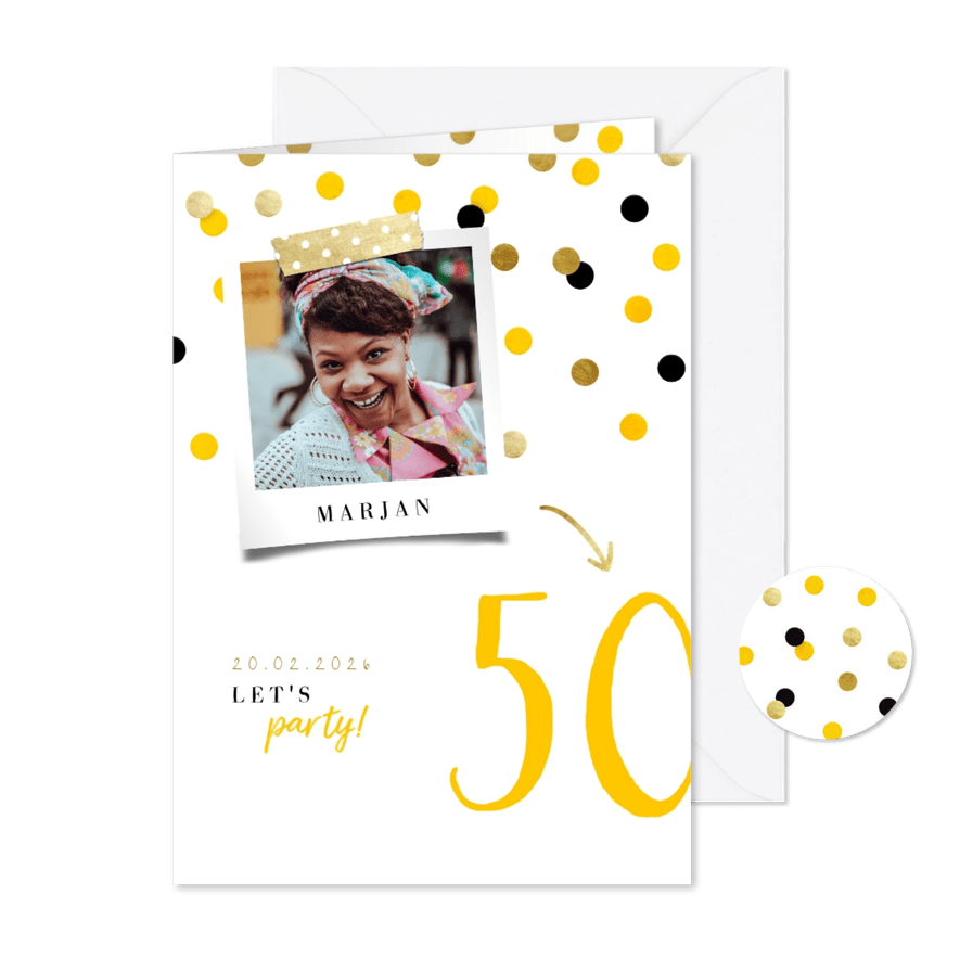 Uitnodiging verjaardag feestelijke confetti aanpasbaar - Kaartimpressie