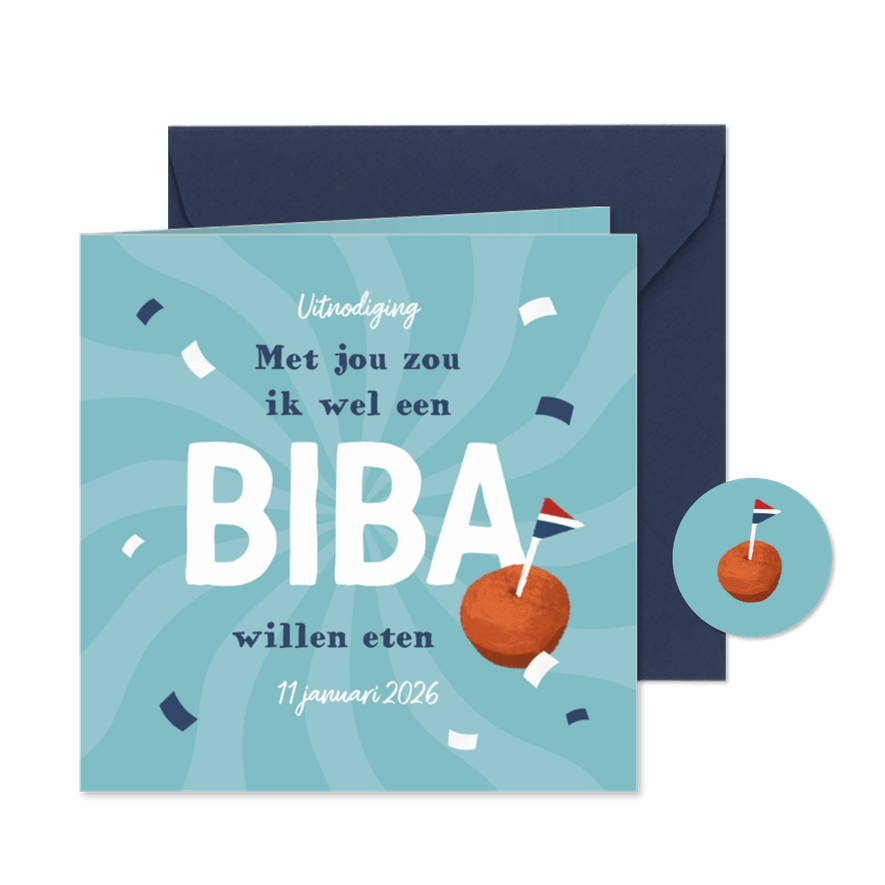 Uitnodiging verjaardag feestje borrel biba confetti - Kaartimpressie