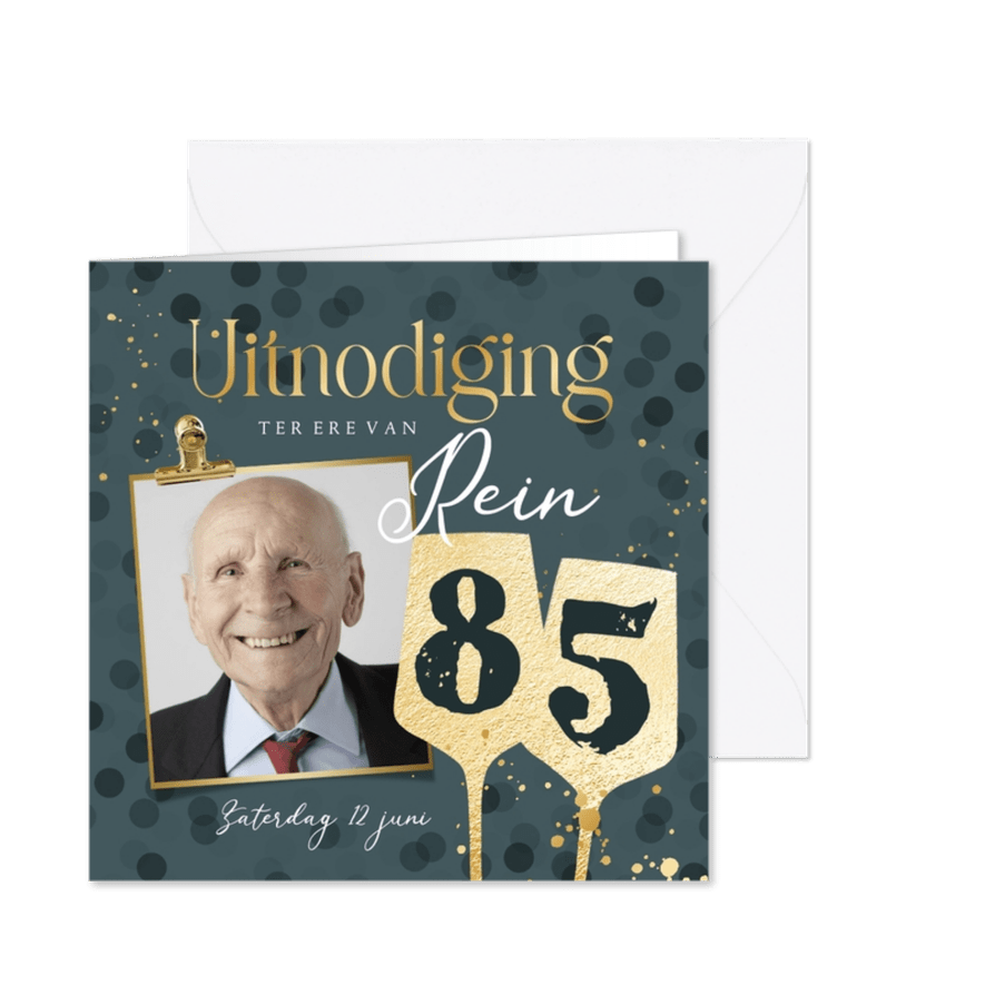 Uitnodiging verjaardag getal wijnglazen goud foto - Kaartimpressie