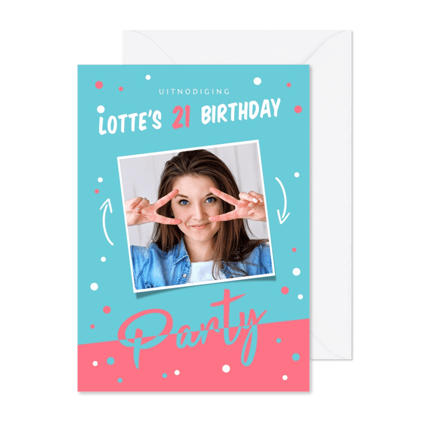 Uitnodiging verjaardag hip en modern met confetti en kleuren - Kaartimpressie