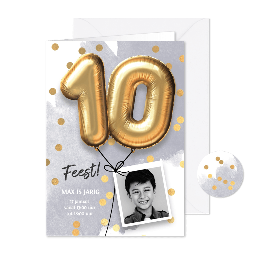 Uitnodiging verjaardag jongen 10 jaar - Kaartimpressie
