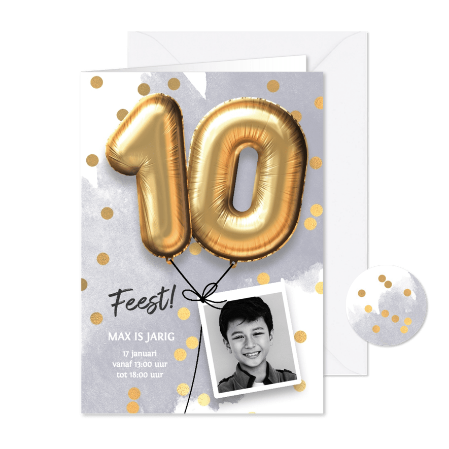 Uitnodiging verjaardag jongen 10 jaar - Kaartimpressie