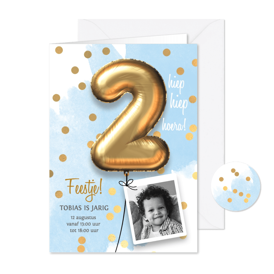 Uitnodiging verjaardag jongen 2 jaar - Kaartimpressie