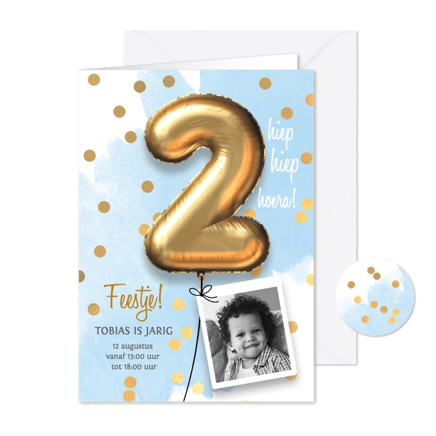 Uitnodiging verjaardag jongen 2 jaar - Kaartimpressie