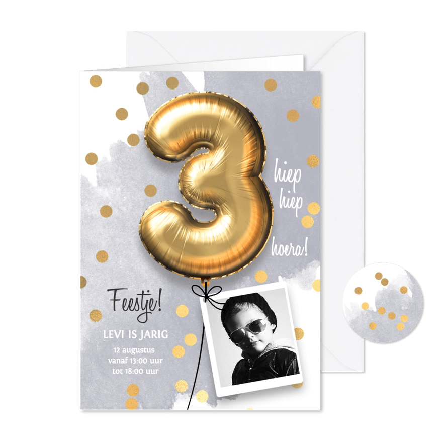 Uitnodiging verjaardag jongen 3 jaar - Kaartimpressie